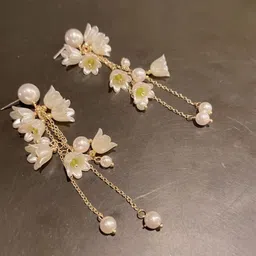 Celestique Pearls Beaded Floral Shaped Korean Drop Earrings-picture-26