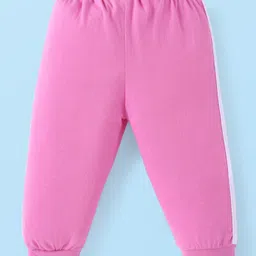 Babyhug Cotton Knit Full Length Solid Lounge Pants With Logo Print Pack of 3 - Violet Dark Pink & Pink image 5