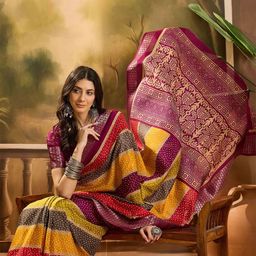 Sangria Bandhani Printed & Woven Design Zari Saree-picture-0