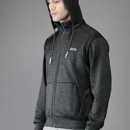The Indian Garage Co Men Charcoal Grey Solid Bomber with Detachable Hood image 3