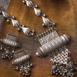 Teejh Rihana Silver Oxidized Necklace & Earrings Set-picture-44