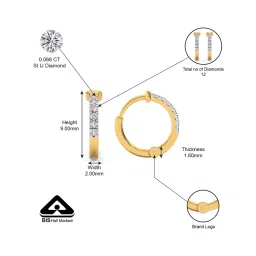 Candere by Kalyan Jewellers Stylish 14K Yellow Gold and Diamond Hoop Earrings image 5