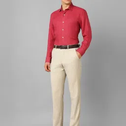Luxure By Louis Philippe Red Linen Regular Fit Texture Shirt image 5