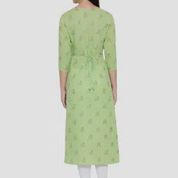 Span Green Cotton Printed A Line Kurta image 2