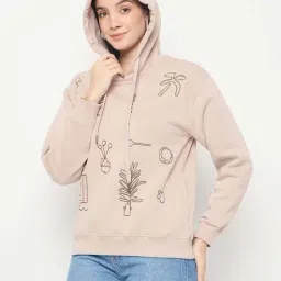 Madame Beige Regular Fit Embroidered Hoodie image 3