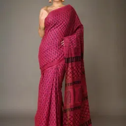 Unnati Silks Pink Cotton Printed Saree With Unstitched Blouse-image-1