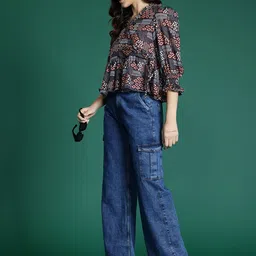 DressBerry Geometric Print Puff Sleeve Wrap Top image 1