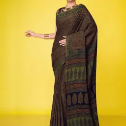 Unnati Silks Green Cotton Printed Saree With Unstitched Blouse-picture-38