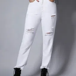 High Star White Distressed Relaxed Fit High Rise Jeans-picture-11