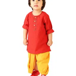 Fabindia Kids Red & Yellow Checks Kurta with Dhotis-image-21