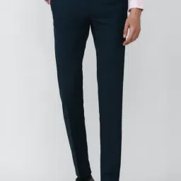 Peter England Elite Navy Slim Fit Checks Trousers-picture-42