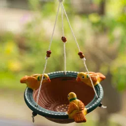 ExclusiveLane Terracotta Handpainted Bird Feeder image 1