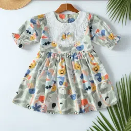 Bella Moda Girls Multicolor Cotton Printed Dress-image-64