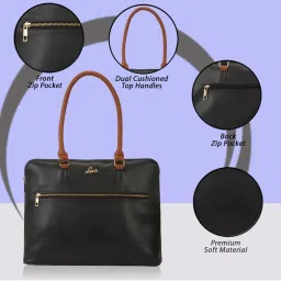 Lavie Hilite Module Black Synthetic Solid Laptop Tote Handbag image 5