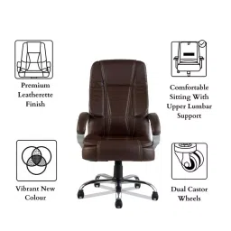 ib basics Aster Executive High Back Ergonomic Revolving Leatherette Office Chair with Caster Wheels, Brown image 3