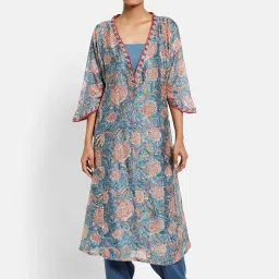 Fabindia Blue Printed A Line Layered Kurta image 4