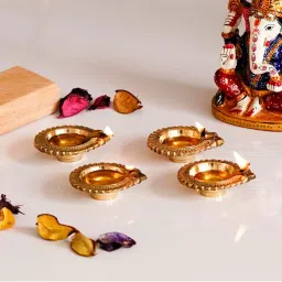 eCraftIndia Gold Brass Handcrafted Decorative Diyas - Set of 2 image 5