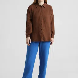 Only Brown Cotton Relaxed Fit Shirt image 5