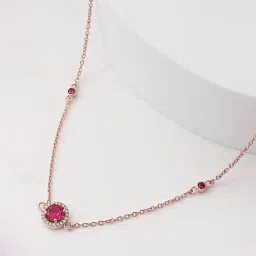 Zavya 925 Silver Solitaire Halo Rose Gold Plated Necklace For Women-picture-10