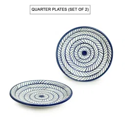 ExclusiveLane 'Indigo Chevron' Hand-painted Ceramic Quarter Plates (Set of 2, Microwave Safe) image 2