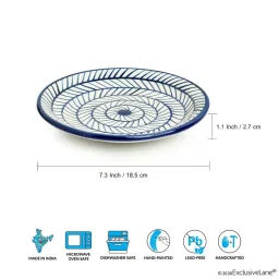 ExclusiveLane 'Indigo Chevron' Hand-painted Ceramic Quarter Plates (Set of 2, Microwave Safe) image 5