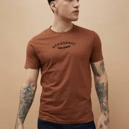 Forca By Lifestyle Rust Cotton Regular Fit Printed T-Shirt-picture-43