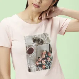 Honey by Pantaloons Peach Cotton Printed T-Shirt image 5