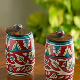 ExclusiveLane Floral Hand-painted Multi Utility Storage Jars & Containers In Ceramic (Non-Airtight) image 1