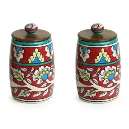 ExclusiveLane Floral Hand-painted Multi Utility Storage Jars & Containers In Ceramic (Non-Airtight) image 3