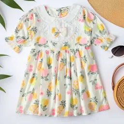 Bella Moda Girls White Cotton Floral Print Dress-picture-29