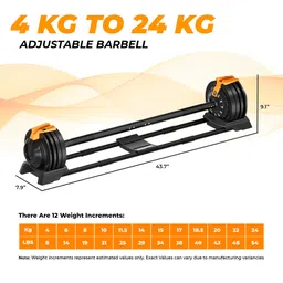 Flexnest 4kgs-24kgs Adjustable Barbell Weightlifting Bar with 4 Pairs Free Weight Plates image 3
