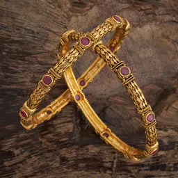 Kushal's Fashion Jewellery Set Of 2 Gold-Plated Ruby Studded Ethnic Antique Bangles-picture-15