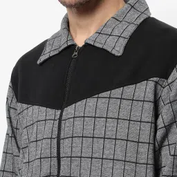 Campus Sutra Black & Grey Cotton Regular Fit Checks Jacket image 3