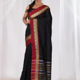 Unnati Silks Black & Red Cotton Woven Saree With Unstitched Blouse-image-22