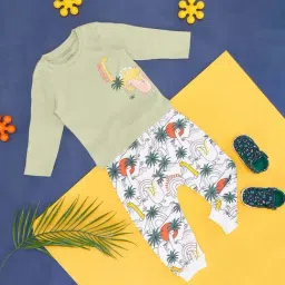 Pantaloons Baby Olive & Green Cotton Printed Full Sleeves T-Shirt Set-picture-27