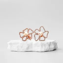 Silberry 92.5 Sterling Silver Floral Pearl Earrings in Rose Gold Tone for Women-image-20