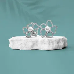 Silberry 92.5 Sterling Silver Floral Pearl Earrings for Women-image-21