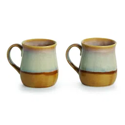 ExclusiveLane Mustard Yellow & Off White Ceramic Coffee Mugs - Set of 4 (360ml) image 2
