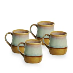 ExclusiveLane Mustard Yellow & Off White Ceramic Coffee Mugs - Set of 4 (360ml) image 1