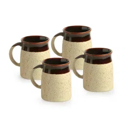 ExclusiveLane Dark Brown & Cream Ceramic Coffee Mugs - Set of 4 (320ml) image 1
