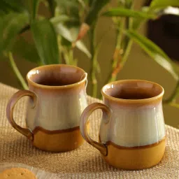 ExclusiveLane Mustard Yellow & Off White Ceramic Coffee Mugs - Set of 4 (360ml) image 4