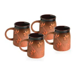 ExclusiveLane Orange & Cocoa Brown Ceramic Coffee Mugs - Set of 4 (400ml) image 1