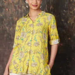 Melange by Lifestyle Yellow Printed A Line Short Kurti-image-33