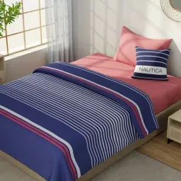 Nautica Hampton Navy Blue & Red Cotton Striped 150 GSM Single Blanket-image-45
