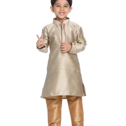 VASTRAMAY Kids Beige & Rose Gold Self Pattern Kurta Set image 1