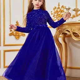 FOLENNE Embellished PU Coated Velvet Fit & Flare Maxi Dress image 3