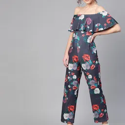 Zima Leto Navy Blue & Red Floral Print Basic Jumpsuit-image-46