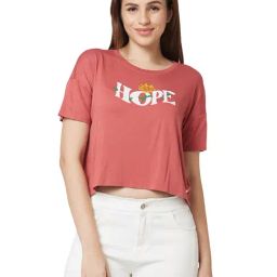Spykar Brown Graphic Print Crop T-Shirt-picture-2