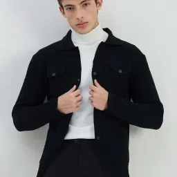 Iconic Men Black Solid Collared Sweatshirt image 4