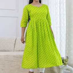 MERAAKI FASHION Leheriya Printed Notch Neck A-Line Pure Cotton Kurta image 3